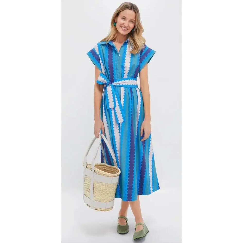 OLIPHANT Tuckernuck Midi Button Down Shirt Dress Meko Blue Print Cotton XL - Picture 2 of 13
